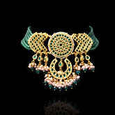 Afarin Beaded Green Meena Choker Set - The Pashm